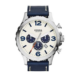 Buy Shop Fossil Nate Chronograph White Dial Blue Leather Strap Watch for Men - JR1480 USA Online