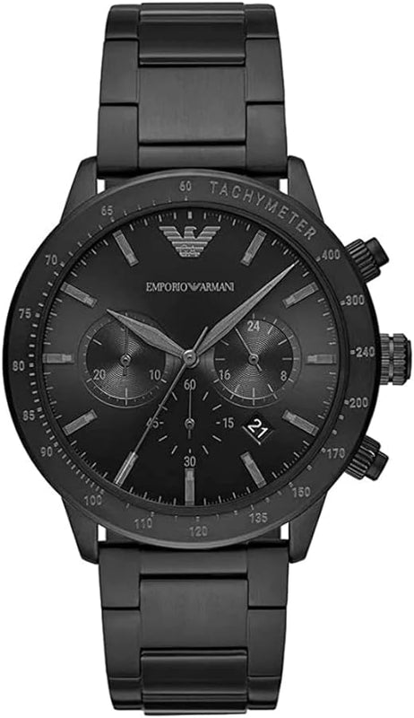 Buy Shop Emporio Armani Mario Chronograph Black Dial Black Steel Strap Watch For Men - AR11242 USA Online