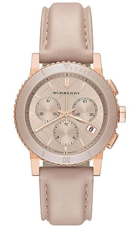 Buy Shop Burberry Chronograph Rose Gold Dial Beige Leather Strap Watch for Women - BU9704 USA Online