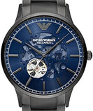 Emporio Armani Renato Automatic Blue Dial Grey Steel Strap Watch For Men - AR60056