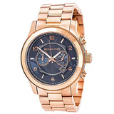 Buy Shop Michael Kors Runway Stop Hunger Quartz Blue Dial Rose Gold Steel Strap Watch For Men - MK8358 USA Online