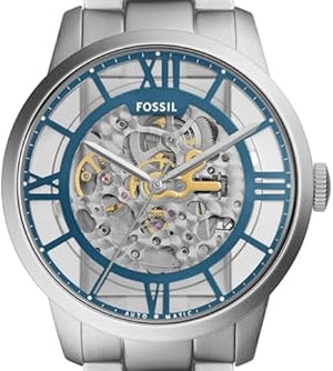 Buy Shop Fossil Townsman Automatic Skeleton Silver Dial Silver Steel Strap Watch for Men - ME3044 USA Online