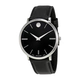 Movado Ultra Slim Black Dial Black Leather Strap Watch For Men - 0607086