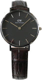 Buy Shop Daniel Wellington Classic Petite York Black Dial Brown Leather Strap Watch For Women - DW00100182 USA Online