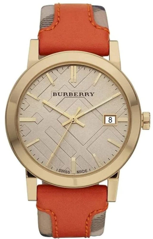 Buy Shop Burberry The City Gold Dial Orange Leather Strap Watch for Women - BU9016 USA Online