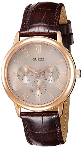 Buy Shop Guess Wafer Quartz Beige Dial Brown Leather Strap Watch For Men - W0496G1 USA Online