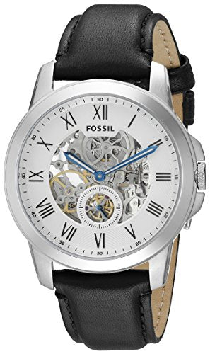 Buy Shop Fossil Grant Skeleton White Dial Black Leather Strap Watch for Men - ME3053 USA Online