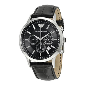 Buy Shop Emporio Armani Renato Chronograph Black Dial Black Leather Strap Watch For Men - AR2447 USA Online