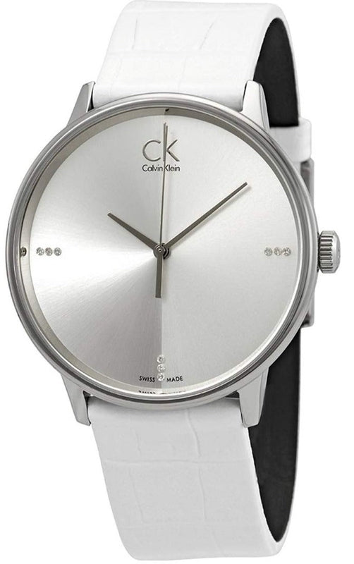 Buy Shop Calvin Klein Accent Silver Dial White Leather Strap Watch for Men - K2Y2X1KW USA Online