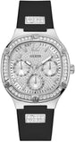 Guess Duchess Crystals Silver Dial Black Silicon Strap Watch For Women - GW0619L1