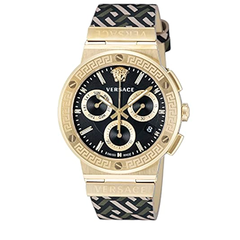 Buy Shop Versace Greca Chronograph Black Dial Brown Leather Strap Watch For Men - VEZ900621 USA Online