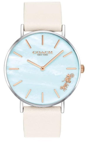 Buy Shop Coach Perry Blue Mother of Pearl Dial White Leather Strap Watch for Women - 14503270 USA Online