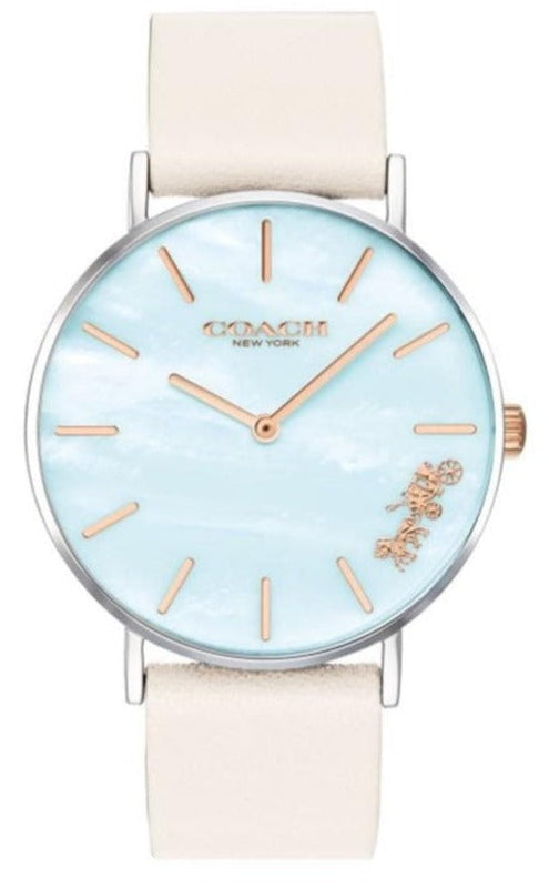 Buy Shop Coach Perry Blue Mother of Pearl Dial White Leather Strap Watch for Women - 14503270 USA Online