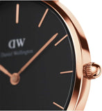 Buy Shop Daniel Wellington Petite Sheffield Black Dial Black Leather Strap Watch For Women - DW00100168 USA Online