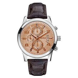 Buy Shop Guess Exec Chronograph Quartz Gold Dial Brown Leather Strap Watch for Men - W0076G3 USA Online