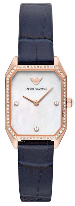 Buy Shop Emporio Armani Gianni T Bar Quartz Mother of Pearl Dial Blue Leather Strap Watch For Women - AR11466 USA Online