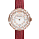 Emporio Armani Two-Hand Analog White Dial Red Leather Strap Watch For Women - AR11532