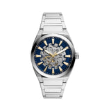 Buy Shop Fossil Everett Automatic Skeleton Blue Dial Silver Steel Strap Watch for Men - ME3220 USA Online