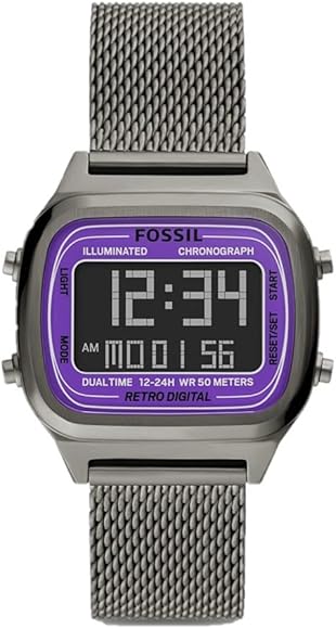 Buy Shop Fossil Retro Digital Purple Dial Grey Mesh Strap Watch for Men - FS5888 USA Online