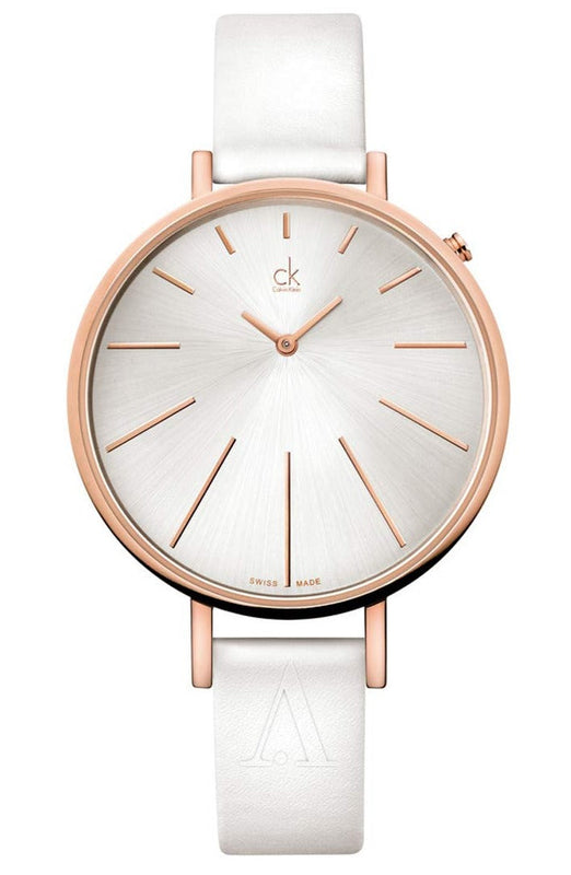 Buy Shop Calvin Klein Equal Silver Dial White Leather Strap Watch for Women - K3E236L6 USA Online