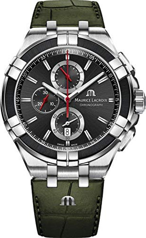 Buy Shop Maurice Lacroix Aikon Chronograph Black Dial Green Leather Strap Watch for Men - AI1018-PVB21-330-1 USA Online