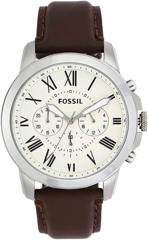 Buy Shop Fossil Grant Chronograph White Dial Brown Leather Strap Watch for Men - FS4735 USA Online