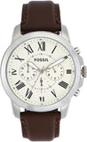 Buy Shop Fossil Grant Chronograph White Dial Brown Leather Strap Watch for Men - FS4735 USA Online