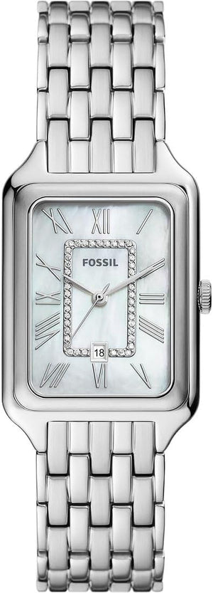 Fossil Raquel Three Hand Date Mother of Pearl Dial Silver Steel Strap Watch for Women - ES5306