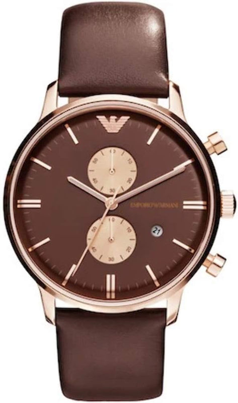 Buy Shop Emporio Armani Classic Chronograph Brown Dial Brown Leather Strap Watch For Men - AR0387 USA Online