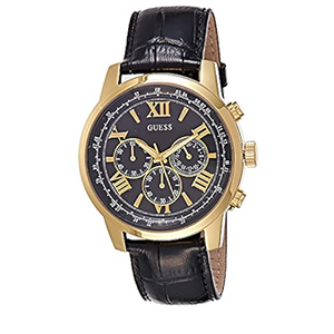 Buy Shop Guess Horizon Chronograph Quartz Black Dial Black Leather Strap Watch For Men - W0380G7 USA Online