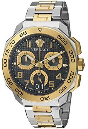 Buy Shop Versace Dylos Chronograph Black Dial Two Tone Steel Strap Watch for Men - VQC100016 USA Online