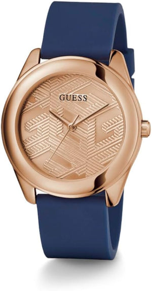 Buy Shop Guess Cubed Analog Rose Gold Dial Blue Leather Strap Watch For Women - GW0665L2 USA Online