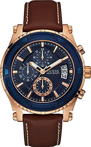 Buy Shop Guess Pinnacle Chronograph Quartz Blue Dial Brown Leather Strap Watch For Women - W0673G3 USA Online