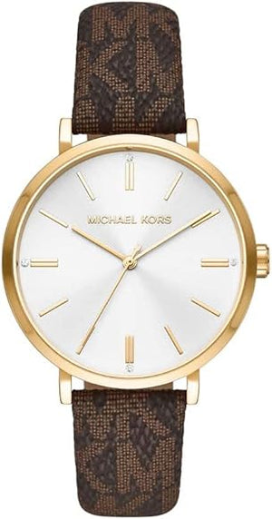 Buy Shop Michael Kors Addyson Three-Hand Silver Dial Brown Leather Strap Watch for Women - MK2945 USA Online