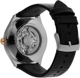 Emporio Armani Zeta Skeleton Automatic Silver Dial Black Leather Strap Watch For Men - AR60018