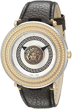 Buy Shop Versace V Metal Icon Quartz Silver Dial Brown Leather Strap Watch For Men - VQL010015 USA Online