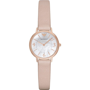 Buy Shop Emporio Armani Kappa White Mother of Pearl Dial Pink Leather Strap Watch For Women - AR2512 USA Online