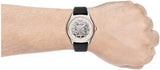 Emporio Armani Zeta Skeleton Automatic Silver Dial Black Leather Strap Watch For Men - AR60018