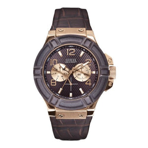 Buy Shop Guess Rigor Analog Brown Dial Brown Leather Strap Watch For Men - W0040G3 USA Online