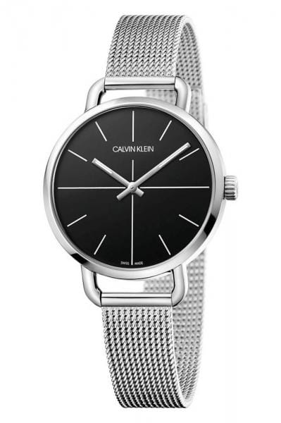 Buy Shop Calvin Klein Even Black Dial Silver Mesh Bracelet Watch for Women - K7B23121 USA Online