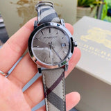 Buy Shop Burberry The City Grey Dial Checked Grey Leather Strap Watch for Women - BU9118 USA Online
