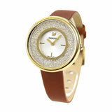 Swarovski Crystalline Pure White Dial Brown Leather Strap Watch for Women - 5275040