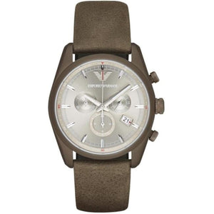 Buy Shop Emporio Armani Sportivo Chronograph Silver Dial Brown Leather Strap Watch For Men - AR6076 USA Online
