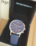 Buy Shop Emporio Armani Renato Chronograph Blue Dial Black Leather Strap Watch For Men - AR11216 USA Online