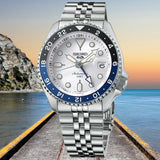 Seiko 5 Sports SKX GMT Automatic Sky Blue Dial Silver Steel Strap Watch For Men - SSK033K1