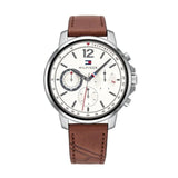 Buy Shop Tommy Hilfiger Landon Chronograph White Dial Brown Leather Strap Watch for Men - 1791531 USA Online