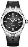 Maurice Lacroix Aikon Date Automatic Black Dial Black Leather Strap Watch For Men - AI6008-SS001-330-1