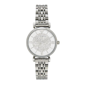 Buy Shop Emporio Armani Gianni T Bar White Crystal Pave Dial Silver Stainless Steel Strap Watch For Women - AR1925 USA Online