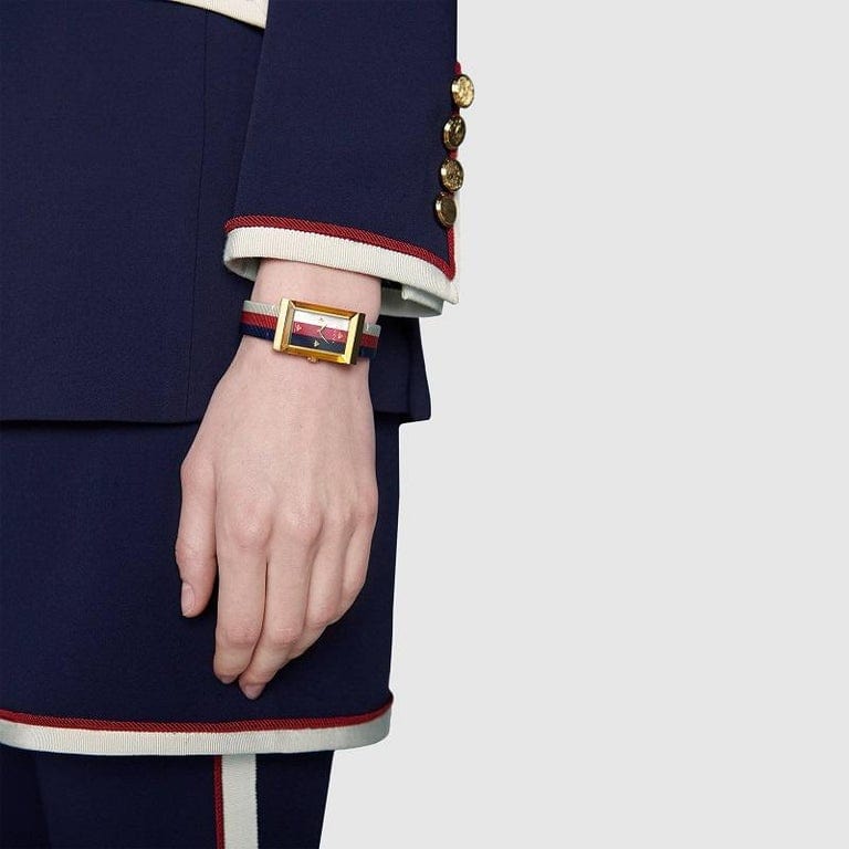 Buy Shop Gucci G-Frame Mother of Pearl Dial White Blue Red Nylon Strap Watch For Women - YA147405 USA Online
