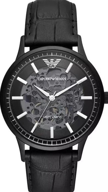 Buy Shop Emporio Armani Meccanico Automatic Black Dial Black Leather Strap Watch For Men - AR60042 USA Online